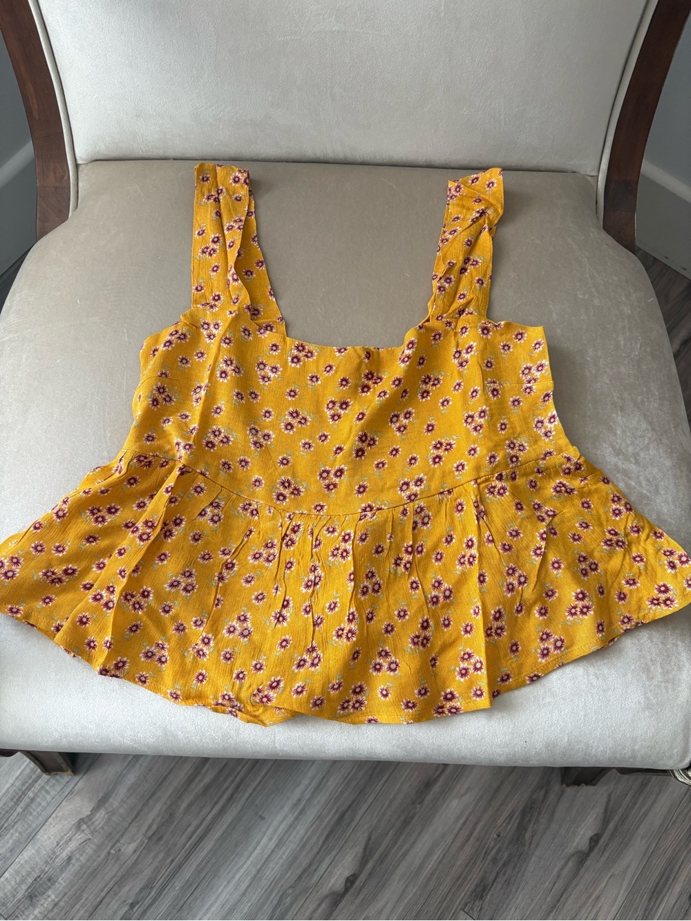 Yellow Floral Square-Neck Peplum Tank Top